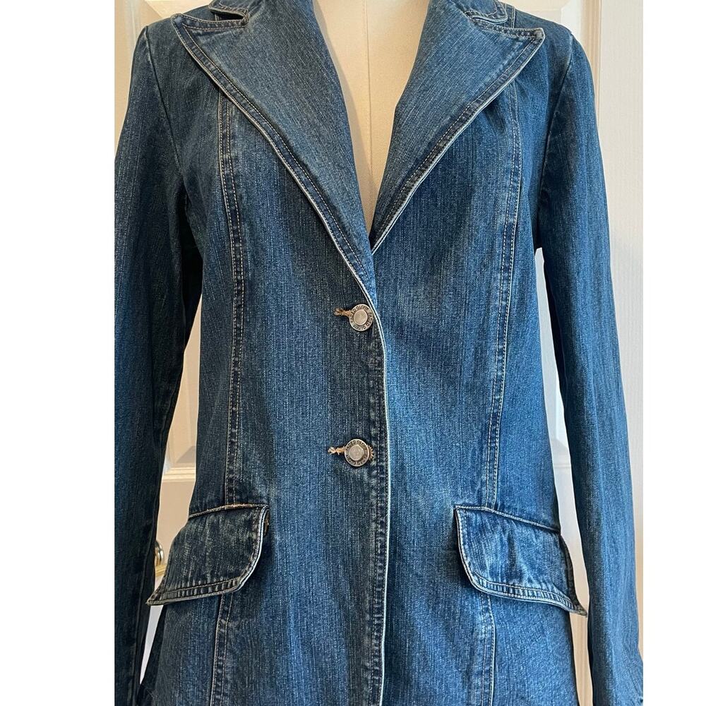 VTG Faded Glory 90s Y2K Denim Fitted Blazer Jacket Curved Flap Pockets Sz M - Picture 2 of 12